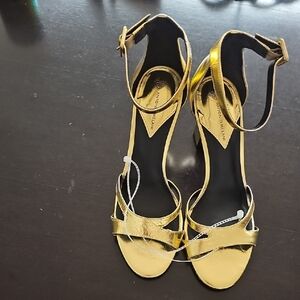 ANTONIO MELANI Gold Metallic Ankle-Strap Heeled Sandals
